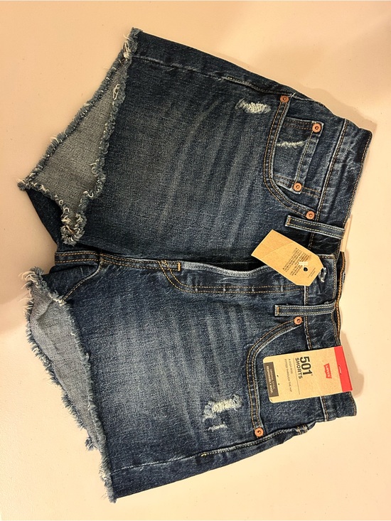Levi's Pants - Levi's Dark Blue Distressed High-Rise Denim Shorts